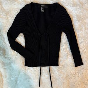 Forever 21 Black Ribbed Wrap Tie Sweater Top Long Sleeve Size S